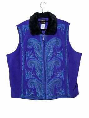Vintage Bob Mackie Wearable Art Purple Fleece Vest With Faux Fur Collar Size 3X